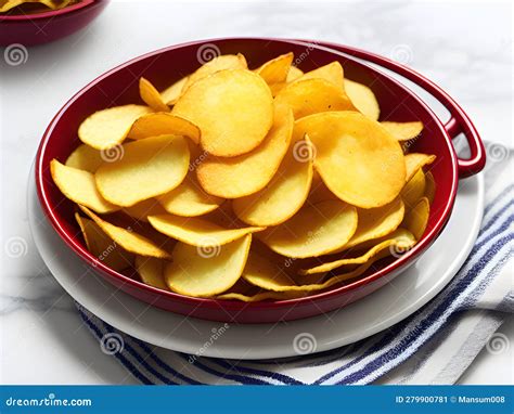 Close Up Potato Chips On Dish Ai Generated Stock Illustration Illustration Of Chip Sliced