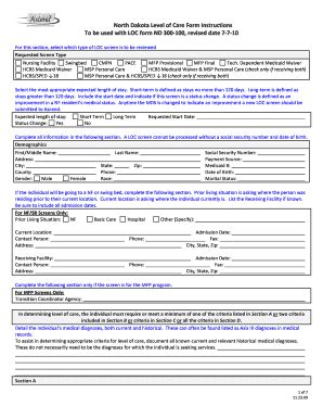 Fillable Online Nd North Dakota Level Of Care Form Instructions To Be