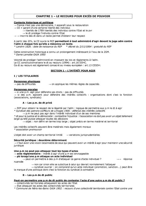 Fiches Pour Les Exams De Droit Administratif Chapitre Le Recours