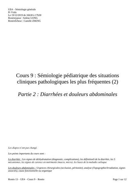 Pdf Cours 9 Sémiologie Pédiatrique Des Situations Cliniques