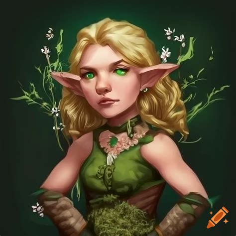 Female Gnome Ranger With Blonde Wavy Hair Flowery Details And Mossy