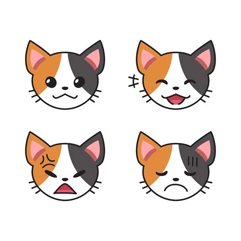 Premium Vector Set Of Cute Cat Faces Showing Different Emotions