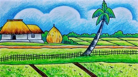 Paddy Field Village Agriculture Drawing - Draw-puke