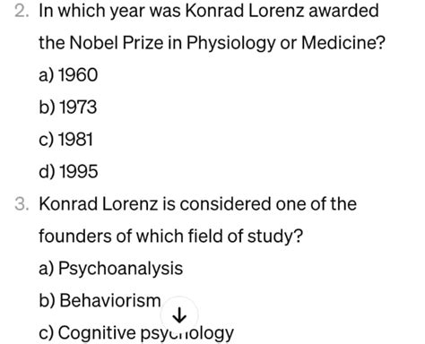 Solved In which year was Konrad Lorenz awarded the Nobel | Chegg.com