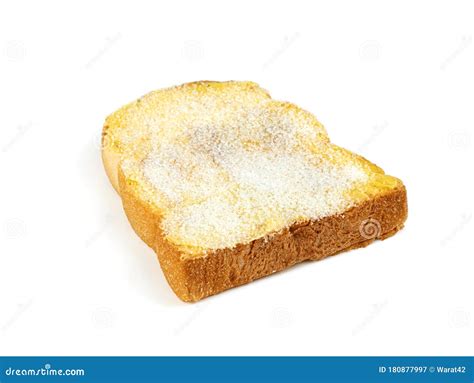 Toasted Slice Bread With Butter And Sugar Isolated On White Background