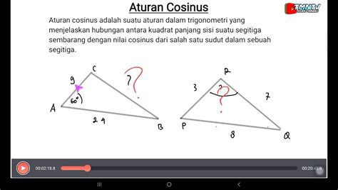 ATURAN COSINUS UNTUK MENENTUKAN BESAR SUDUT DAN PANJANG SISI SEGITIGA