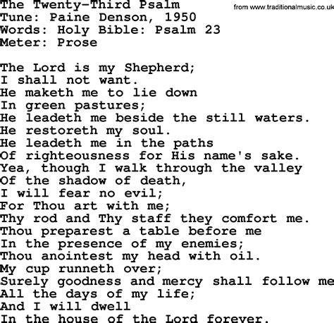 Sacred Harp Song The Twenty Third Psalm Lyrics And Pdf