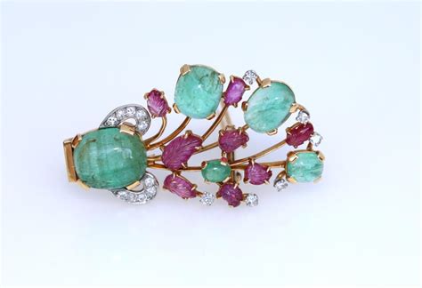 Emerald Ruby Diamond Brooch Pin 1910 Collection Princess Theresa At 1stdibs