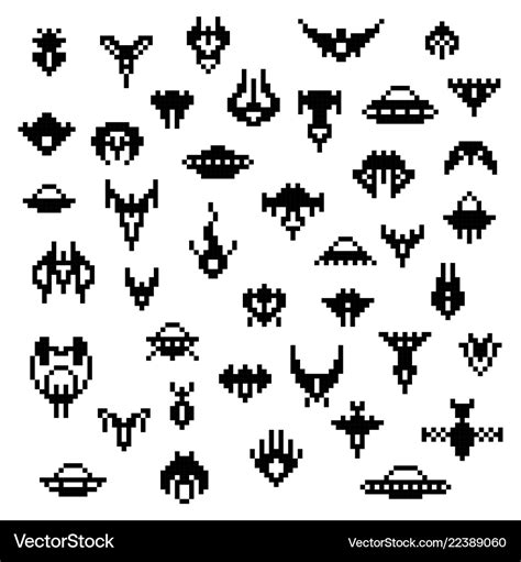 Pixel Alien Raumschiffe Eine Reihe Von Retro Icons