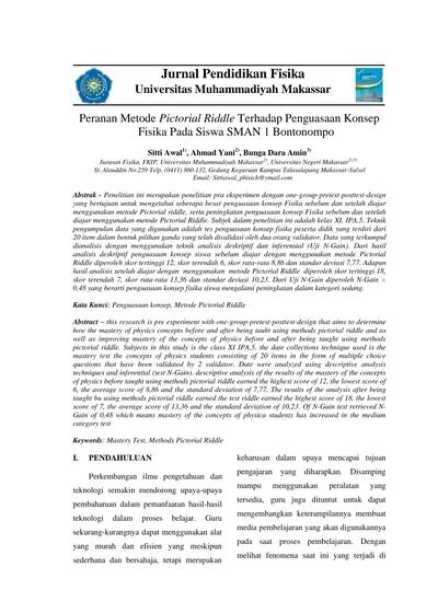 Peranan Metode Pictorial Riddle Terhadap Penguasaan Konsep Fisika Pada