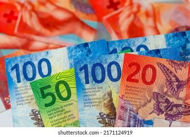 Swiss Franc Banknotes Various Denominations Placed Stock Photo ...