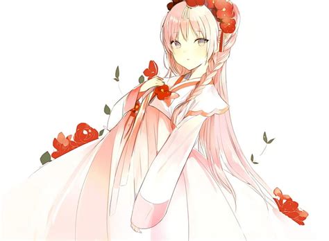 Softy Girl Red Pretty Dress Bonito Woman Sweet Anime Flowers