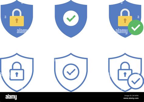 Shield With Padlock And Check Mark Modern Flat And Outline Vector