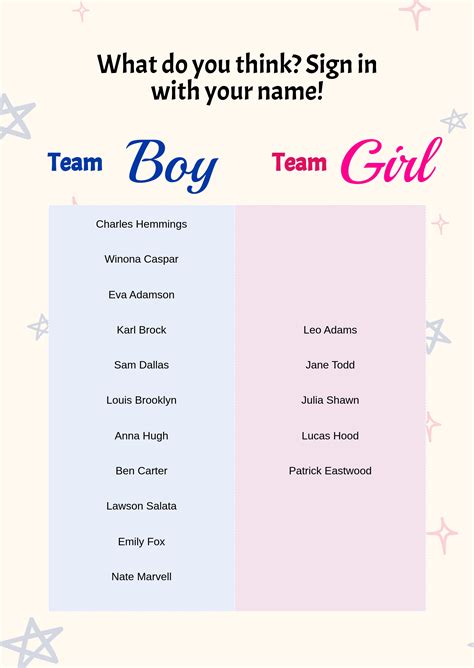 Gender Reveal Boy Or Girl Chart In Illustrator Pdf Download