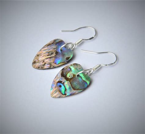 New Zealand Paua Shell Heart Earrings Sterling Silver Hooks Felt