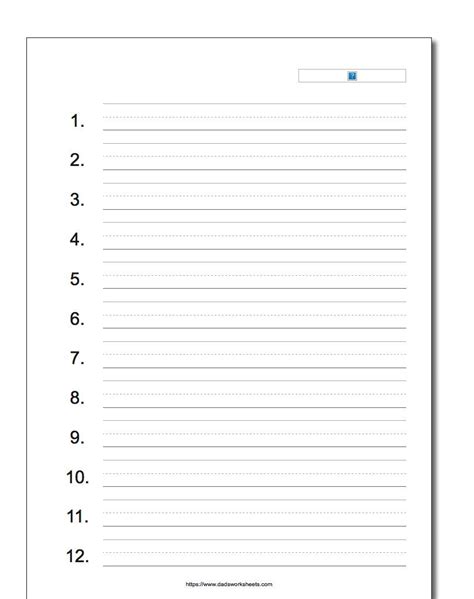 Numbered Lined Paper Printable