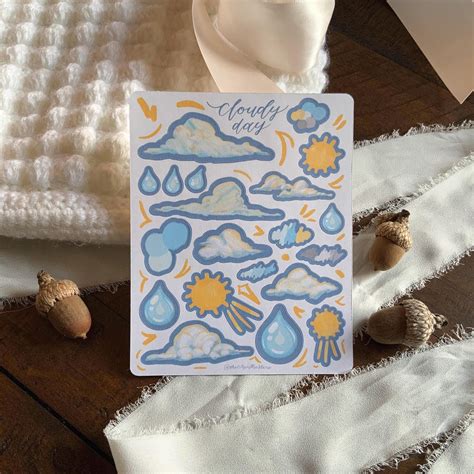 Cloudy Day Sticker Sheet | Matte Stickers, Clouds, Water Drops, Weather ...