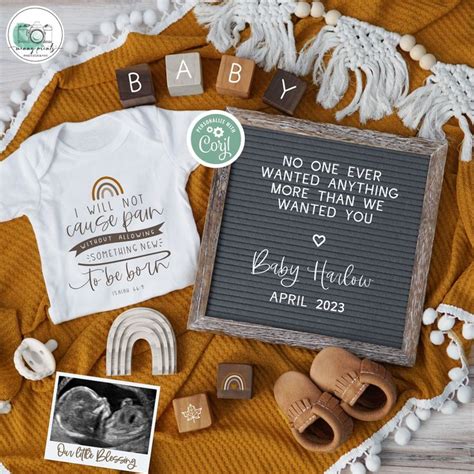 Digital Rainbow Pregnancy Announcement Editable Boho Isaiah 66 9 Baby