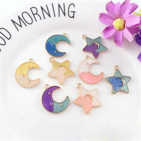 Pcs Of Moon And Star Charms Enamel Charm Crescent Moon Pendant