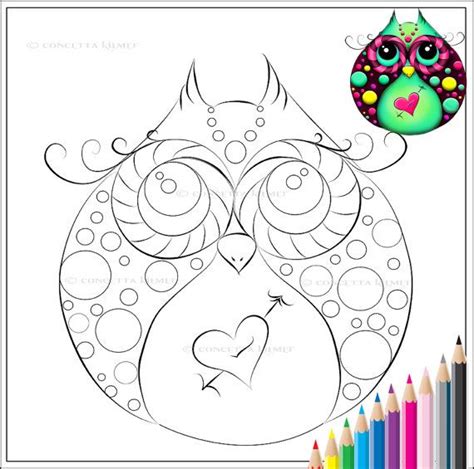 Hooty Love Owl Art Fantasy Printable Pdf Coloring Page Digital