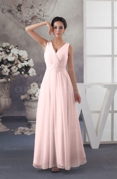 Pastel Pink Modern A Line V Neck Zipper Floor Length Plus Size