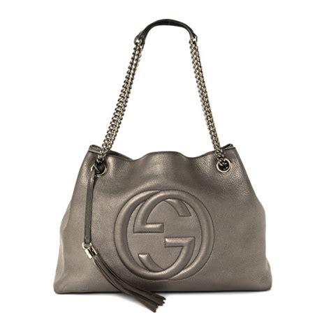 Gucci Metallic Pebbled Calfskin Medium Soho Chain Shoulder Bag Golden