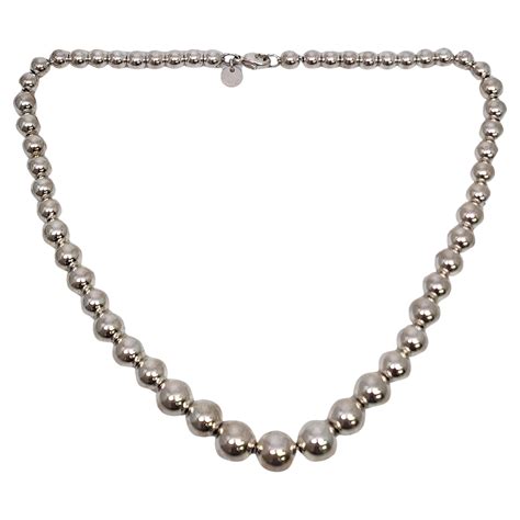 Tiffany And Co Sterling Silver And Black Onyx Beaded Necklace At