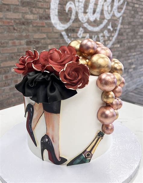Fashion Champagne And Flowers Birthday Cake