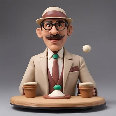 Premium AI Image Cartoon Detective With A Coffee Mug And A Mustache