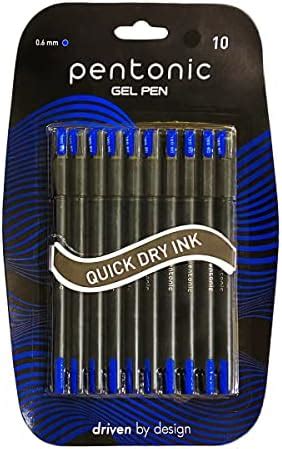 Pentonic 0 6 Mm Gel Pen Blister Pack Black Body Blue Ink Set Of