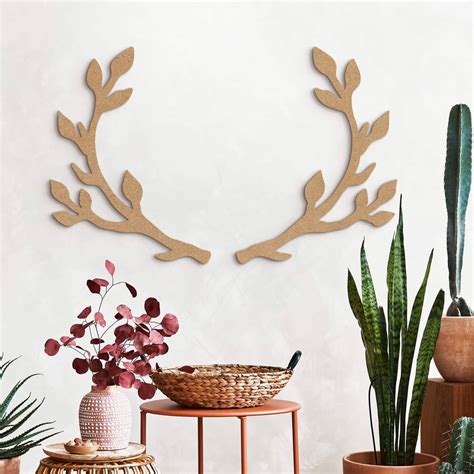 Wanddeko Hirschgeweih Floral MDF Natur Wall Art De