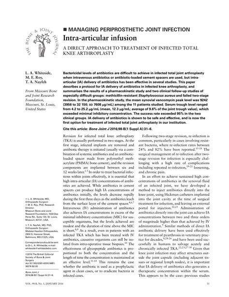 PDF Intra Articular Infusion A Direct Approach To Treatment Of