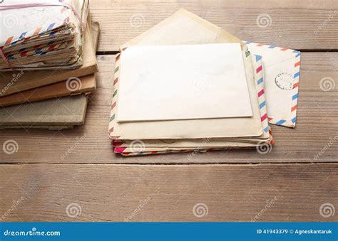 Stack Of Vintage Letters On Wooden Table Stock Image Image Of