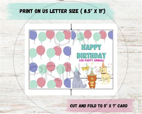 Cute Animal Printable Birthday Card, Happy Birthday Printable, Digital Birthday Cards, Birthday ...