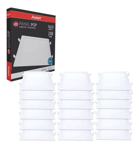 Kit 18 Plafons Led Quadrado 24w Painel Embutir Slim Avant