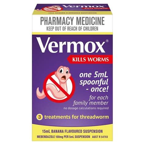 Vermox 3 Treatments For Threadworm 15mL Suspension - Banana – Discount ...