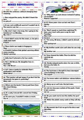 76 Rephrasing Advanced C1 English ESL Worksheets Pdf