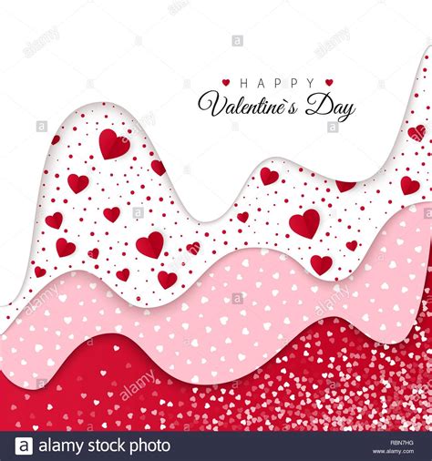 Happy Valentines Day Greeting Card Red Wavy Layers Decorated White Hearts Romantic Weeding