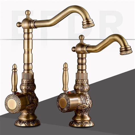 Brass Kitchen Faucet European Antique Faucet Retro Carved Basin Faucet