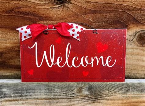 Welcome Heart Sign Valentine Decorations Valentines Sign Glitter Decor