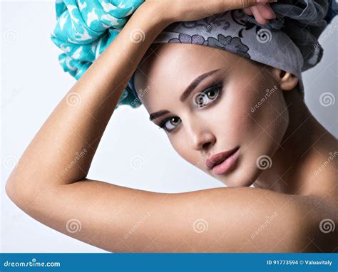 Portrait Of A Beautiful Girl With Turban On Head Stock Photo Image