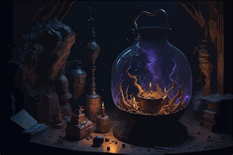 Premium Vector Witchs Cauldron Bubbling With A Magical Potion Surrounded By Flickering Candles