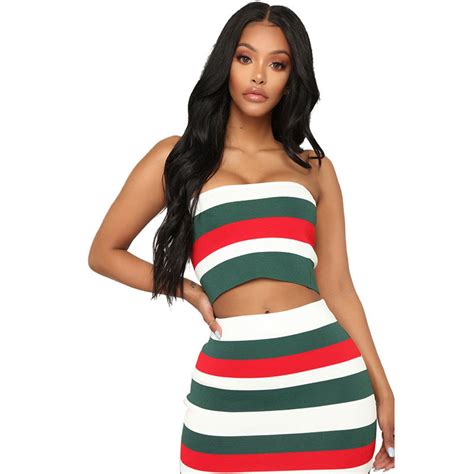 Shop For Free Shipping Sexy Strippes Colorful Bandeau Top And Skirt At