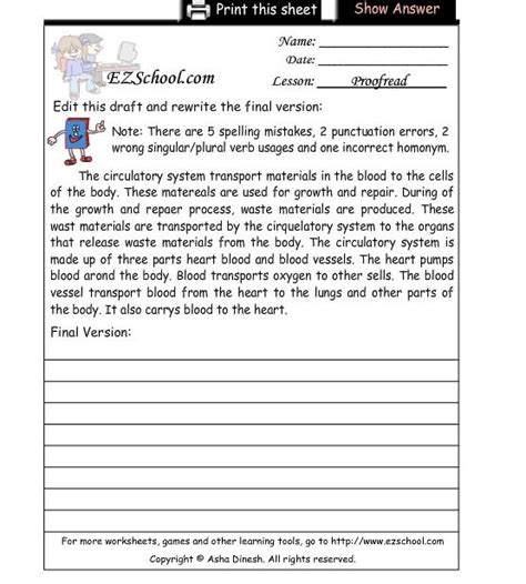 Proofreading Grade Worksheets