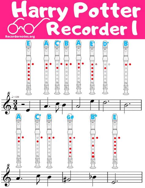 The Harry Potter Recorder Is Shown With Music Notes On It And Numbers In Each Row