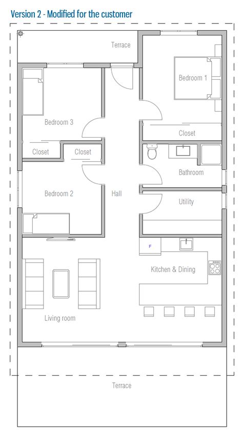 Affordable home with three bedrooms. House Plan