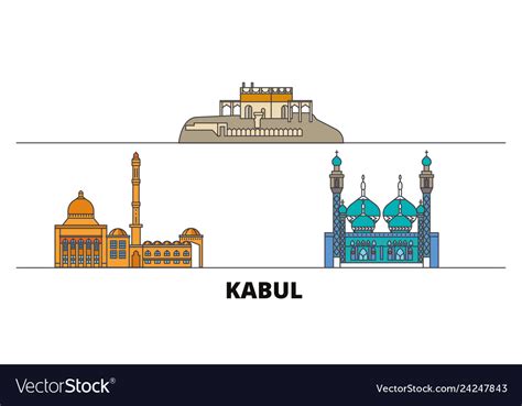 Afghanistan kabul flat landmarks Royalty Free Vector Image