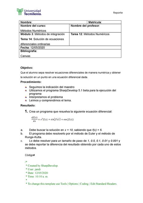 Tarea Metodos Actividad Nombre Matr Cula Nombre Del Curso