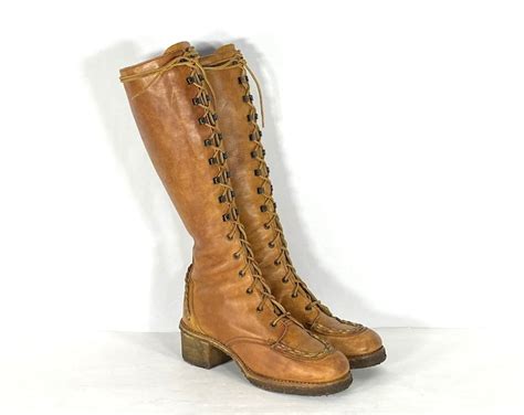 1970s Zodiac Cognac Leather Lace Up Boots Size 6 1970s Campus Lace Up