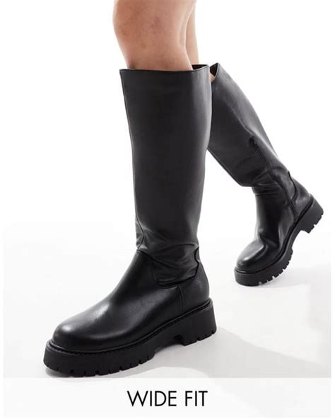 London Rebel London Rebel Edith Wide Fit Chunky Knee High Boots In